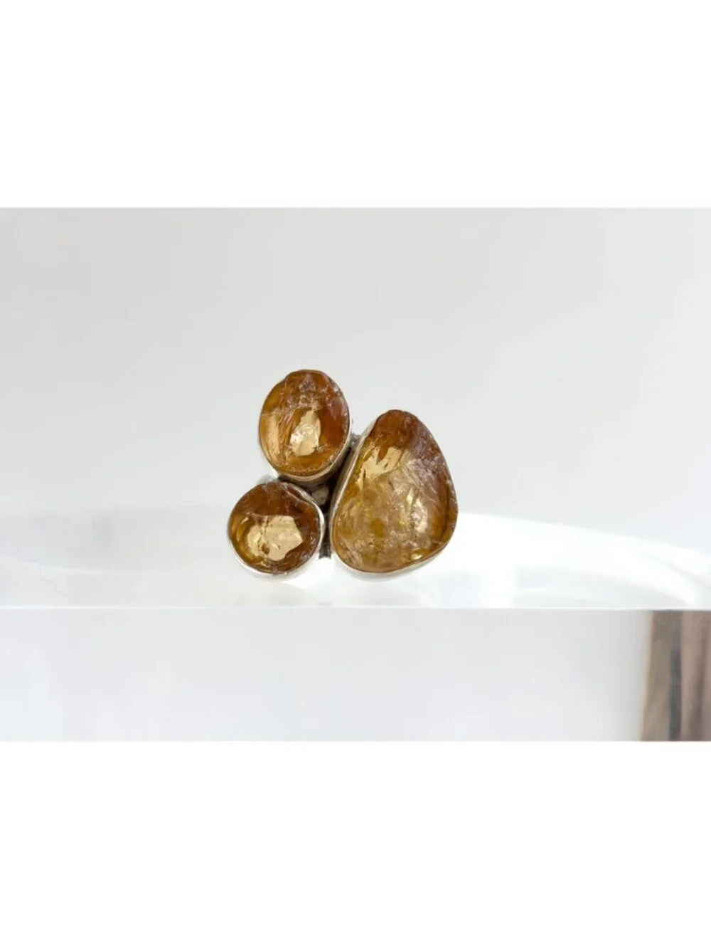 Rough Cut Citrine Semi Precious Sterling Silver 925 Vintage Ring - sz 7.75